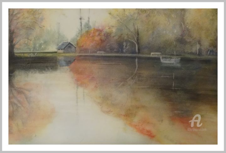 Peinture intitulée "ecluse-canal.jpg" par Françoise Coutentin, Œuvre d'art originale, Aquarelle