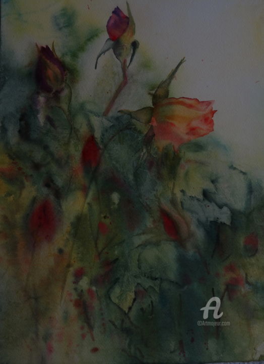 Painting titled "roses-de-mai-2017-2…" by Françoise Coutentin, Original Artwork, Watercolor