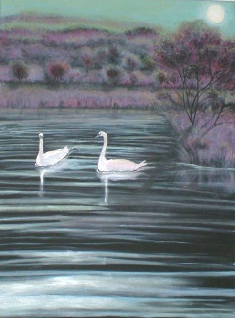 Painting titled "Pinky Swans" by Vivianne Couture, Original Artwork