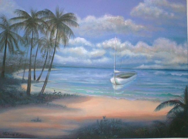 Painting titled "L'île tranquile" by Vivianne Couture, Original Artwork