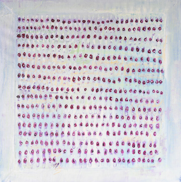 Painting titled "Points Violet" by Covadonga Castro, Original Artwork, Oil Mounted on Wood Stretcher frame
