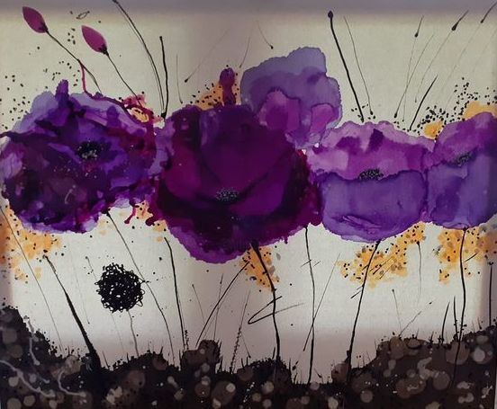 Painting titled "Coquelicots mauves" by Christine Delafont, Original Artwork, Acrylic