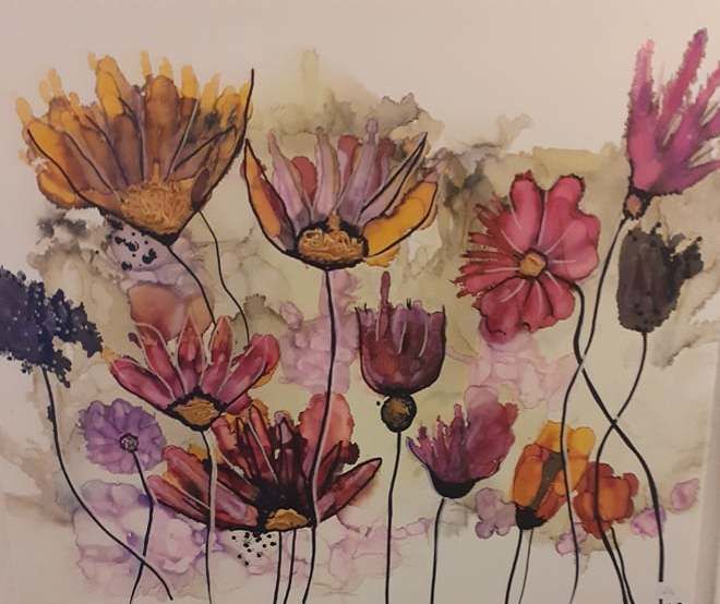 绘画 标题为“floraisons imaginai…” 由Christine Delafont, 原创艺术品, 墨