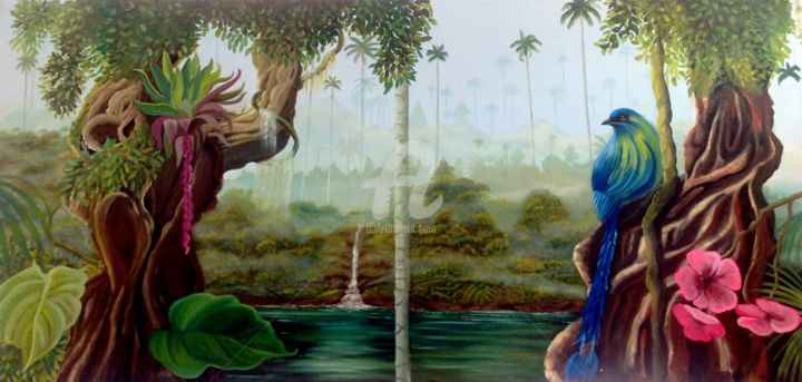 Pittura intitolato "bosque-de-niebla-en…" da Cpachon, Opera d'arte originale, Olio