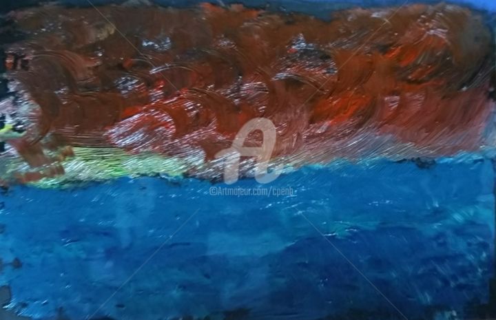 Painting titled "Sunset over the Sea…" by Colette Pennarun, Original Artwork, Oil