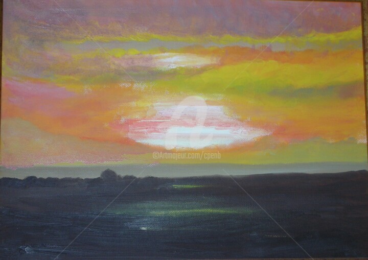 绘画 标题为“Sunset over the Oce…” 由Colette Pennarun, 原创艺术品, 油