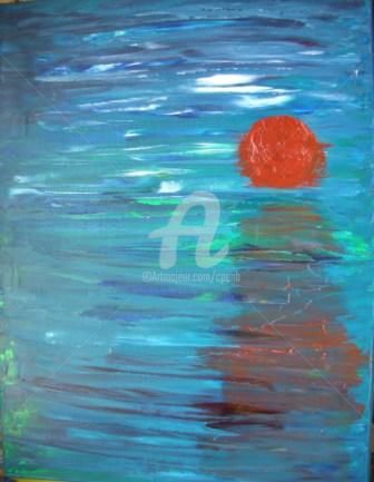 Pintura intitulada "Sunset over the Sea…" por Colette Pennarun, Obras de arte originais