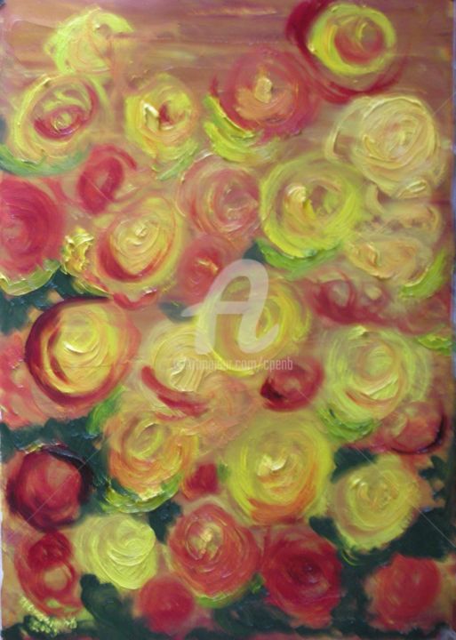 Painting titled "Tapis de Roses - In…" by Colette Pennarun, Original Artwork, Oil