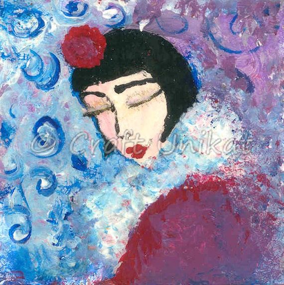 Картина под названием "Lady with Red Rose" - Craft Unikat, Подлинное произведение искусства