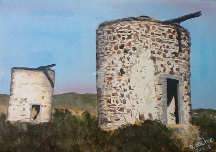 Painting titled "The Derelict Windmi…" by Roachie - The Gallipoli Artist, Original Artwork, Acrylic