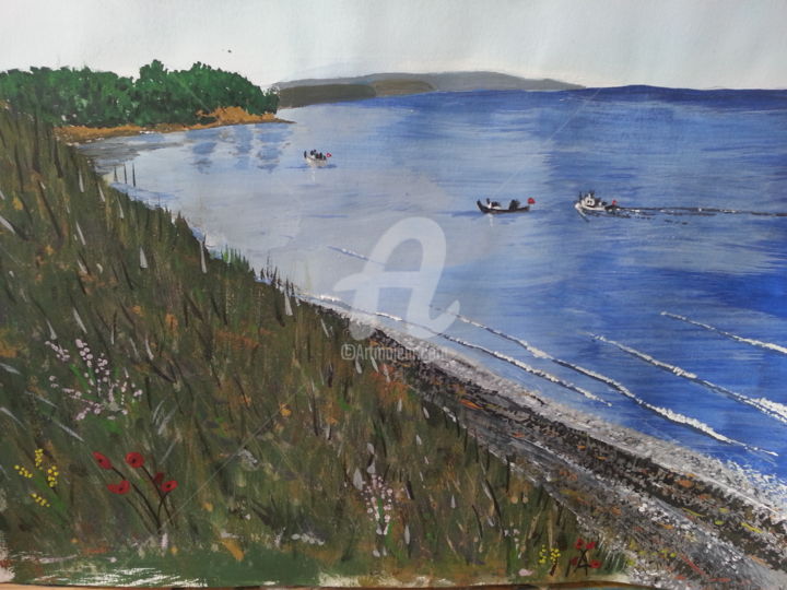 Painting titled "The Fishing Boats a…" by Roachie - The Gallipoli Artist, Original Artwork, Acrylic