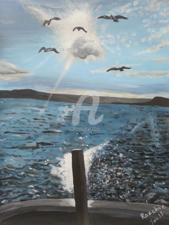 Pintura intitulada "Seagulls, sunset an…" por Roachie - The Gallipoli Artist, Obras de arte originais, Guache