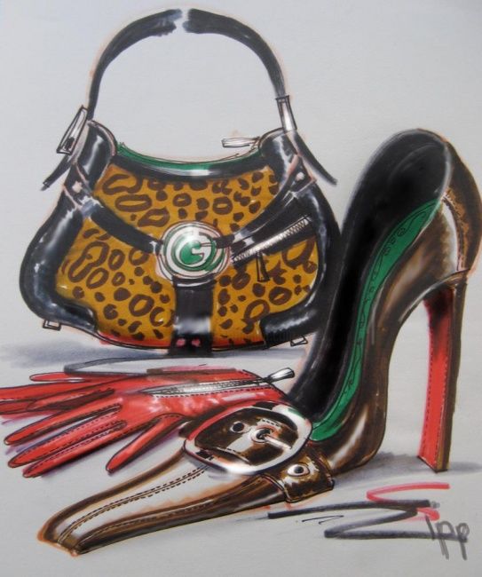 Painting titled "Gucci buckle shoes…" by Jefferson Zipp, Original Artwork