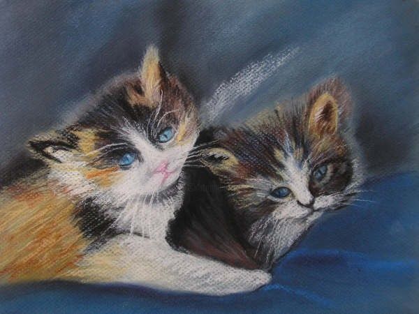 Malerei mit dem Titel "chatons.JPG" von Jeannine Piedfort, Original-Kunstwerk