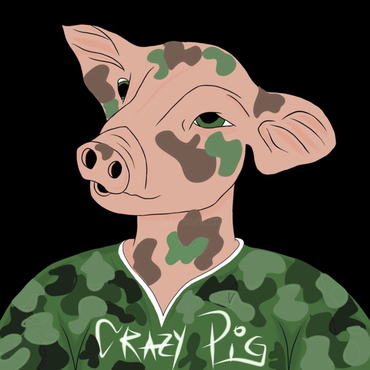 Artes digitais intitulada "CRAZY PIG GUERRA" por Crazy Pig, Obras de arte originais, Pintura digital