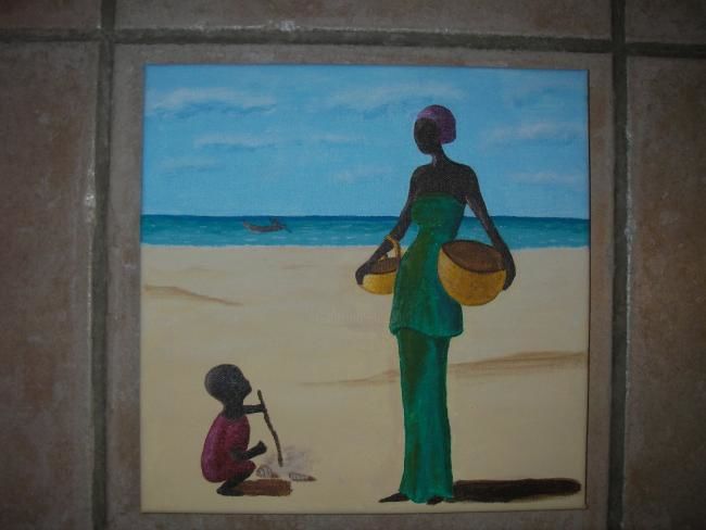 Peinture intitulée "Africaine aux panie…" par Corinne Wagner, Œuvre d'art originale