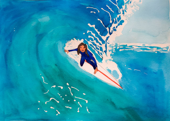"La surfeuse" başlıklı Tablo Barbara Colas tarafından, Orijinal sanat, Suluboya