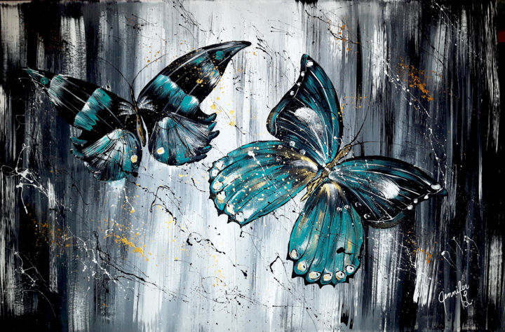 Ζωγραφική με τίτλο "Butterfly" από Jennifer Létourneau, Αυθεντικά έργα τέχνης, Ακρυλικό Τοποθετήθηκε στο Ξύλινο φορείο σκελε…