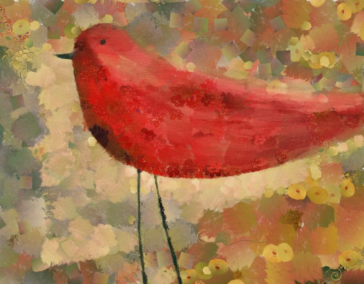 Peinture intitulée "The Red Bird - 04d" par Aimelle, Œuvre d'art originale, Acrylique