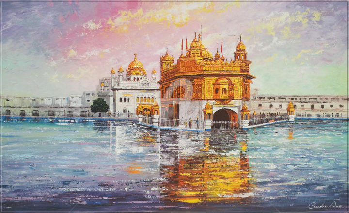 Peinture intitulée "golden-temple-amris…" par Anupam Duggal, Œuvre d'art originale