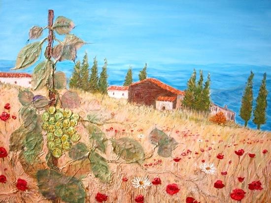 Peinture intitulée "Tuscan Rural Farm" par Andrew Williams, Œuvre d'art originale, Huile