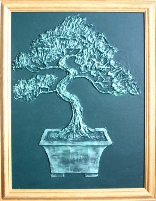 Peinture intitulée "Black Pine Bonsai T…" par Andrew Williams, Œuvre d'art originale, Huile