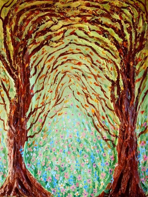 Peinture intitulée "Bluebell Wood Glade" par Andrew Williams, Œuvre d'art originale, Huile