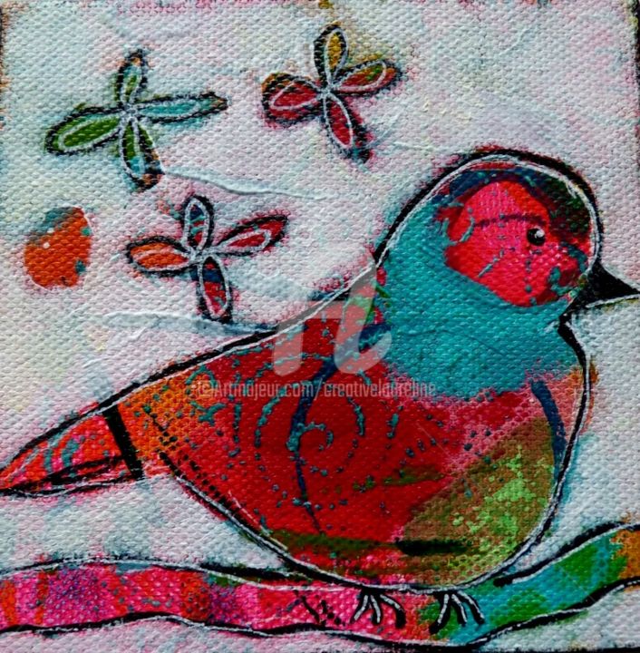 Painting titled "Oiseau" by Valérie Dupont Roussel Atelier Creative , Original Artwork