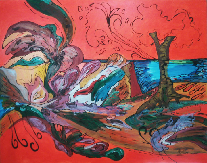 Pintura titulada "La orilla" por Miosotis, Obra de arte original