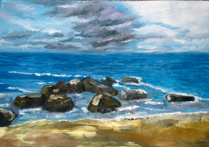 Peinture intitulée "Морской берег" par Natalia Habarova, Œuvre d'art originale, Huile