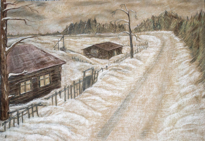 Peinture intitulée "Дорога в снегу" par Natalia Habarova, Œuvre d'art originale, Autre