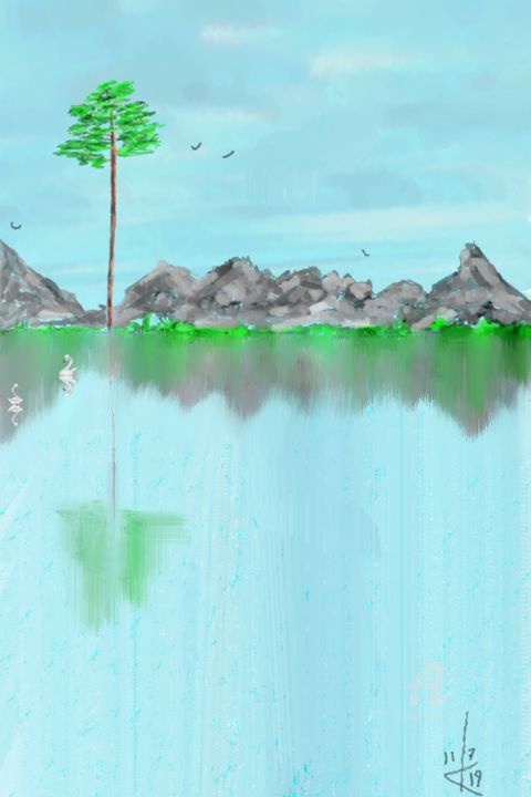 Digital Arts titled "On the lake" by Vladimir Kononenko, Original Artwork, Digital Painting