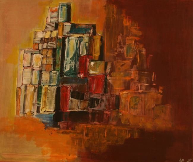 Painting titled "A CIDADE" by Maria Crespo, Original Artwork, Oil