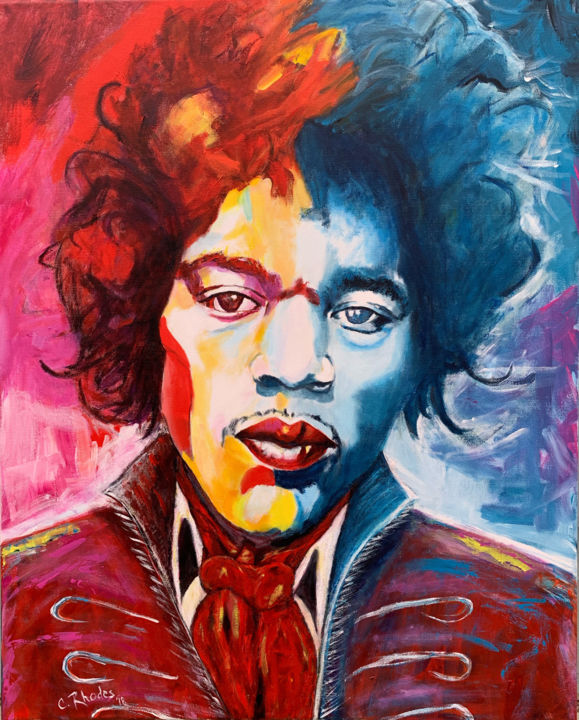 Painting titled "Hendrix" by Corbyn Rhodes, Original Artwork, Acrylic Mounted on Wood Stretcher frame