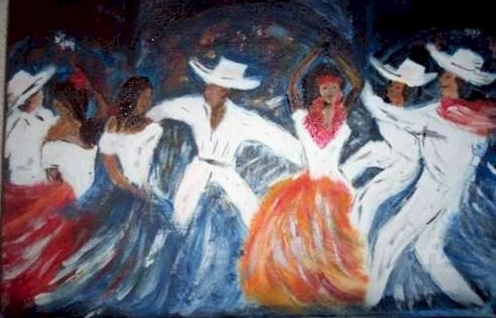 Painting titled "56- danseurs-mexica…" by Crilamb, Original Artwork, Oil