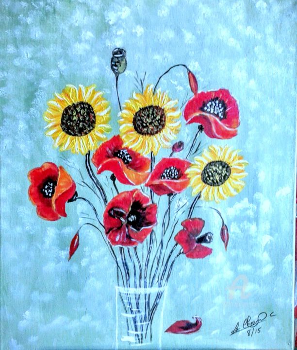 Painting titled "400-bouquet-soleils…" by Crilamb, Original Artwork, Acrylic