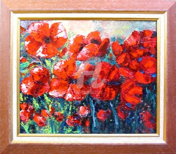 Painting titled "jolis coquelicots" by Crimadori, Original Artwork, Oil