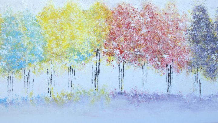 Painting titled "Birch Forest" by Crina Iancau, Original Artwork, Acrylic