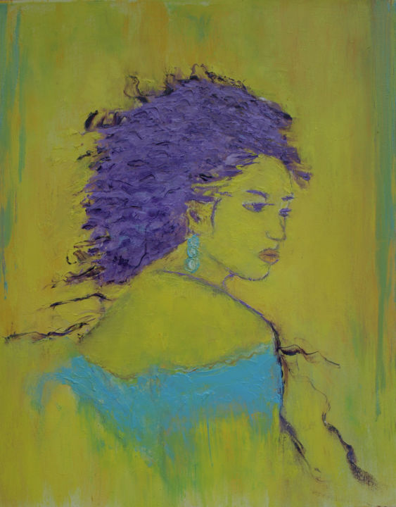 Картина под названием "Woman In Blue" - Crina Iancau, Подлинное произведение искусства, Масло