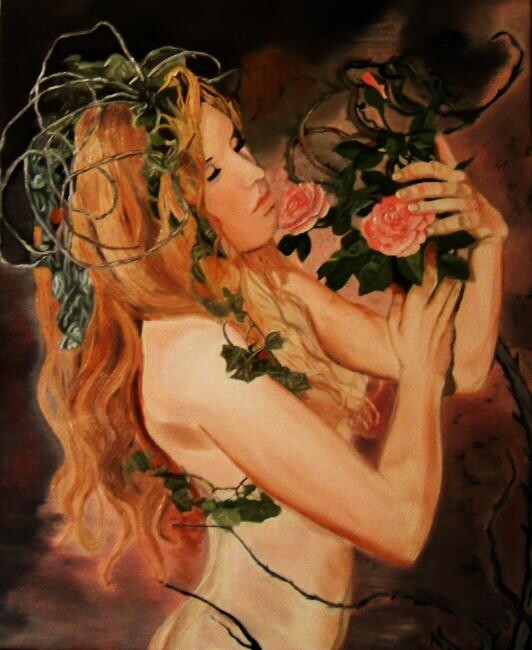 Peinture intitulée "La dame aux roses" par Criquet, Œuvre d'art originale, Huile