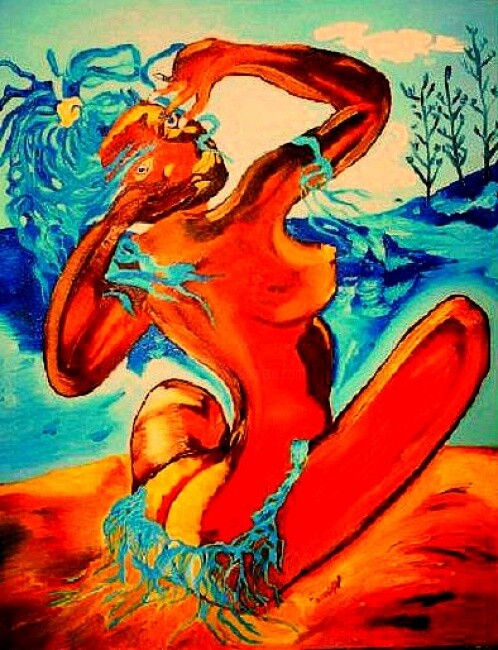 Painting titled "Nu plage" by Criquet, Original Artwork