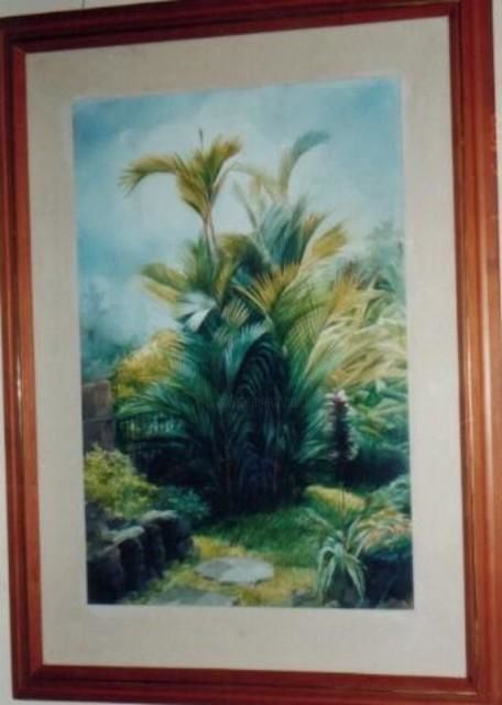 Painting titled "RED PALM" by Cris Cruz, Original Artwork