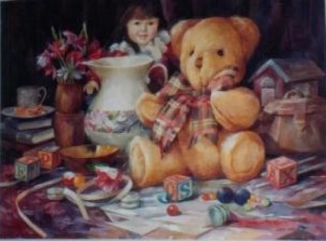 Pintura intitulada "TEDDY BEAR" por Cris Cruz, Obras de arte originais