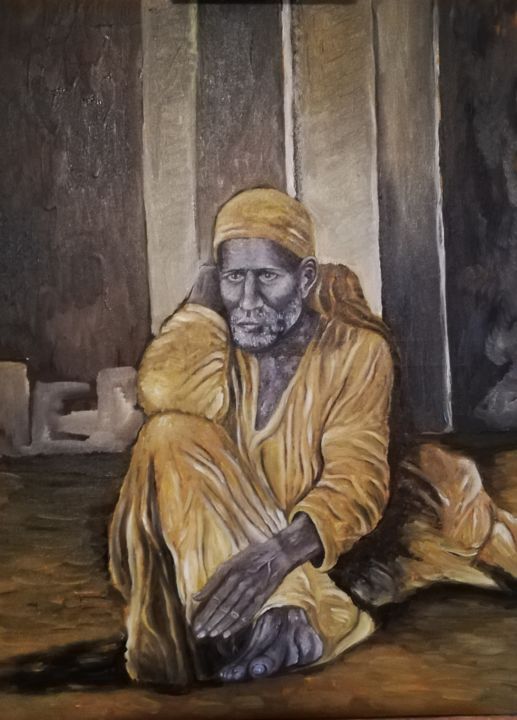 Painting titled "Portrait of Shirdi…" by Kiko Cristoni, Original Artwork, Oil Mounted on Wood Panel