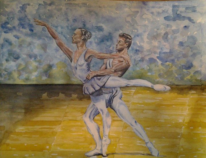 Painting titled "classic dancers" by Kiko Cristoni, Original Artwork, Watercolor Mounted on Wood Panel