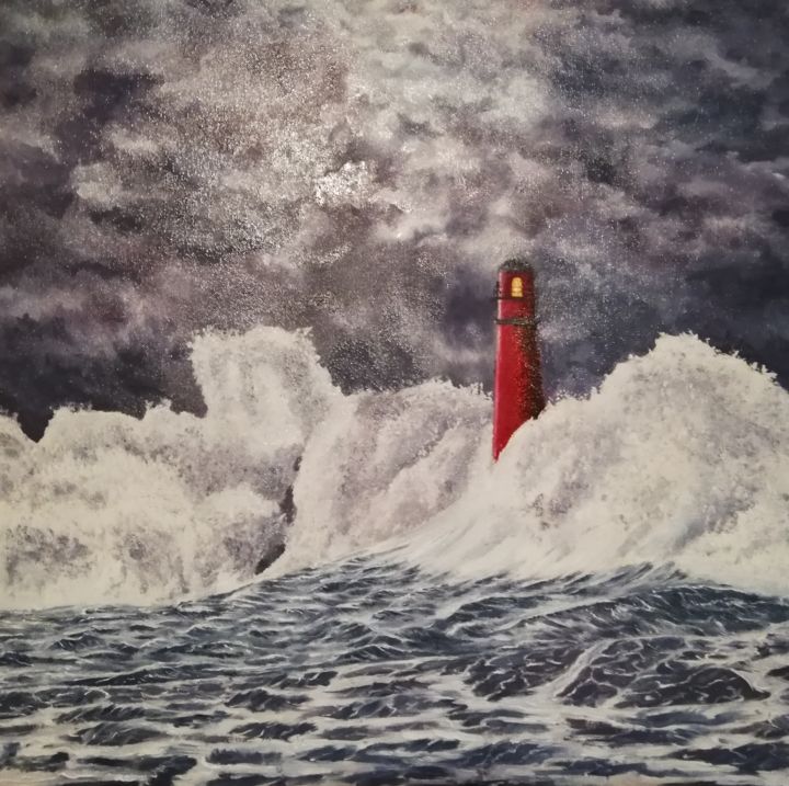 Pittura intitolato "The Lighthouse" da Kiko Cristoni, Opera d'arte originale, Olio Montato su Telaio per barella in legno