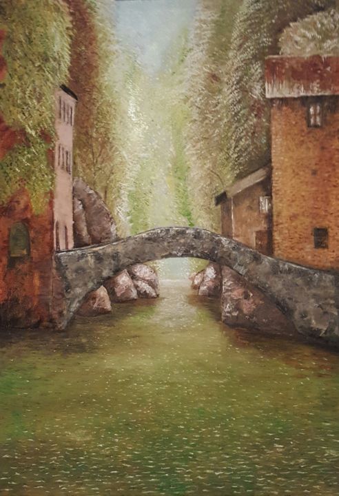 Картина под названием "Silent village" - Kiko Cristoni, Подлинное произведение искусства, Масло Установлен на Деревянная пан…