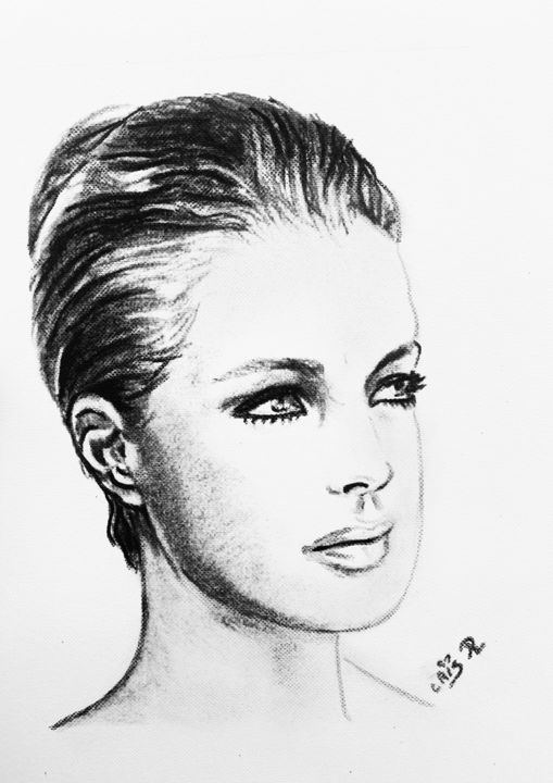 Drawing titled "“Romy Schneider”" by Cris R., Original Artwork, Charcoal