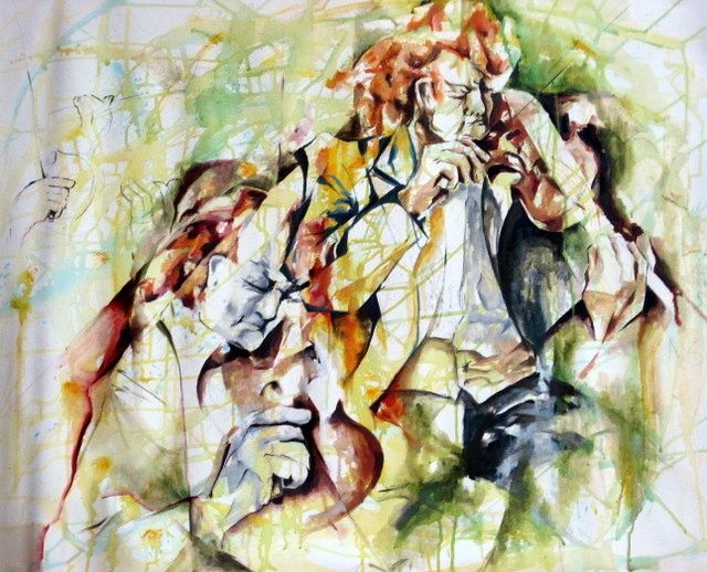 Painting titled "Violinistas" by Cris Alzualde, Original Artwork