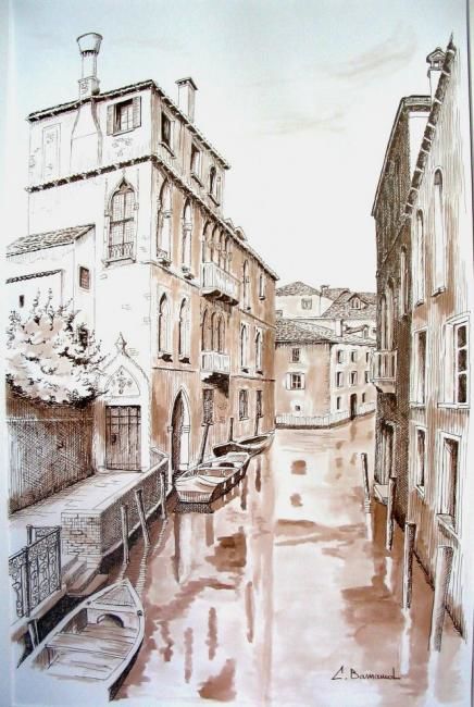 Painting titled "Venise" by Christiane Barnaud, Original Artwork